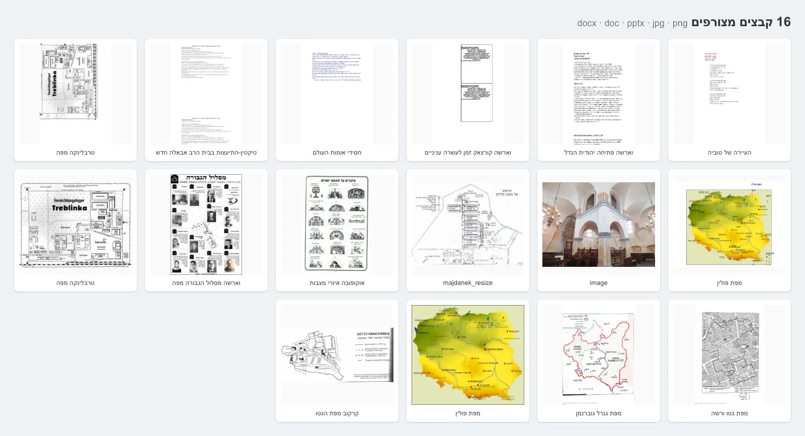 16 קבצים: Word, PowerPoint, סריקות